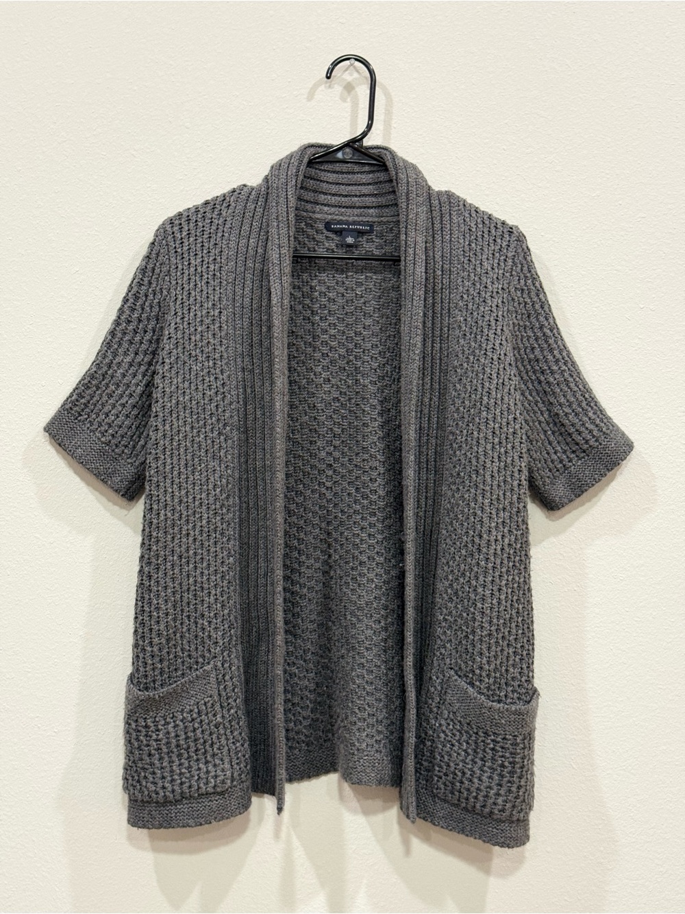 Banana Republic Gray Knit Open-Front Short-Sleeve Sweater Size Large